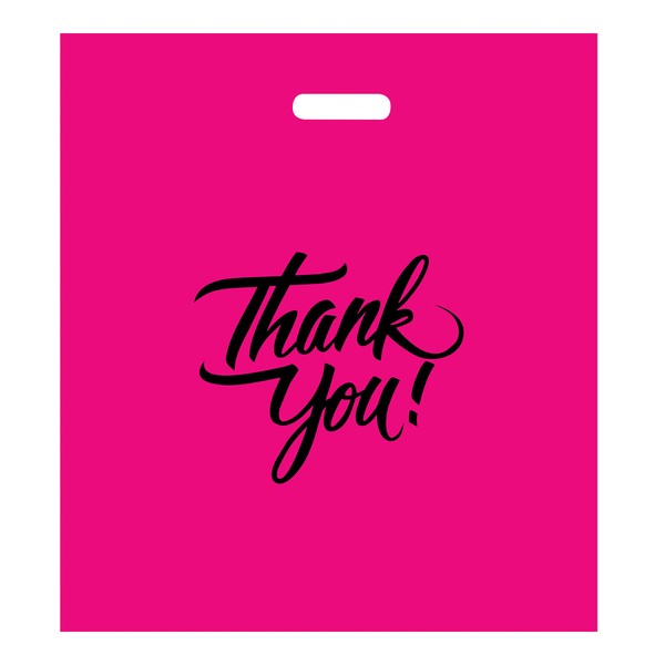 Infinite Pack Pink 20"x20"(500pcs) Thank You Merchandise Bags, Die Cut Handles, Retail Shopping Bags for Boutique, Goodie Bags, Gift Bags Bulk, Favors, 2 Mil Reusable Plastic Bags