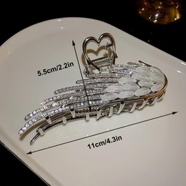 YUEELI Rhinestone Angel Wing Hair Claw Clip for Women Girls, Metal Claw Clip Large Hair Clips for All Hair Types, White