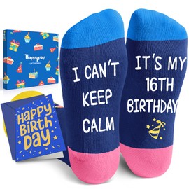HAPPYPOP 16th Birthday Gifts Ideas - Socks for 16 Year Old Girls Boys, 16th Birthday Gifts Presents for Teens Age 16 With Greeting Card