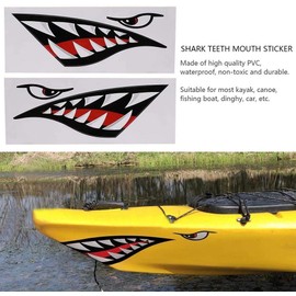MOOCY 2Pcs Shark Teeth Mouth Kayak Stickers，Kayak Decals Waterproof DIY Funny Graphics Accessories for Kayak Canoe Fishing Boat Car Truck Jet Ski Hobie Dagger Ocean Boat Decoration