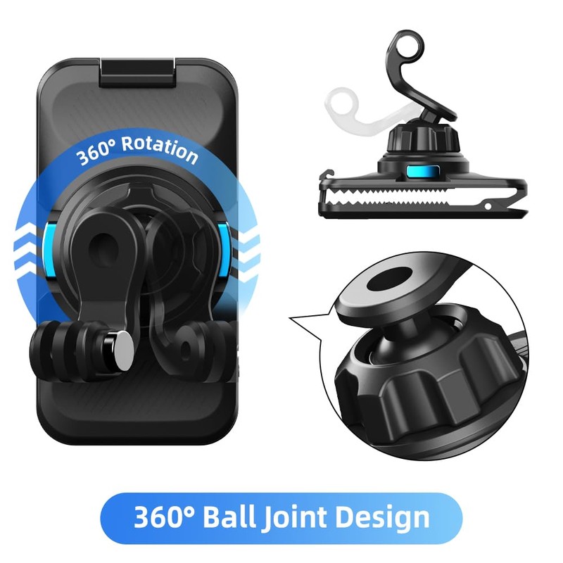 SUREWO Magnetic Quick Release Backpack Clip Mount for Gopro,360° Rotation