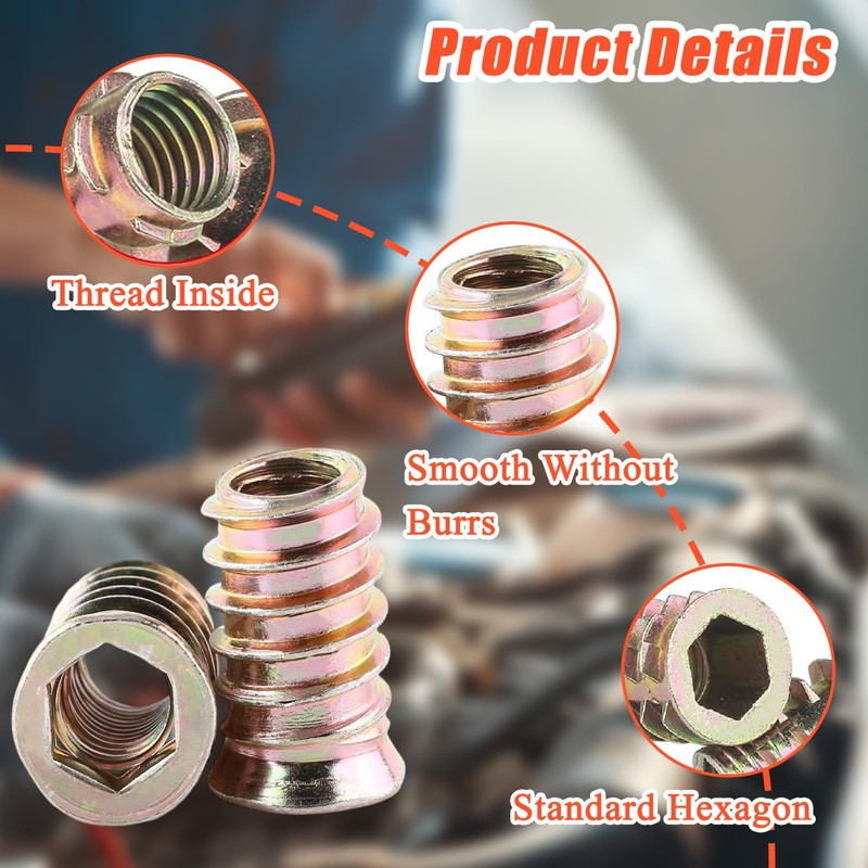 15 Pcs Threaded Inserts for Wood, M8 (8mm) X 25mm