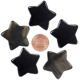 mookaitedecor Pack of 5 Star Shape Crystal Healing Stone, Polished Pocket Stones Palm Worry Chakra Stones for Reiki, Meditation, Jewellery Making & Home Decoration, Stone Crystal, black obsidian