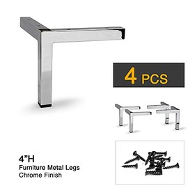 AKB Hardware Set of 4 Modern Square Metal Tube Furniture Legs - Sleek Metal Design, Durable and Stylish (4" H Chrome)