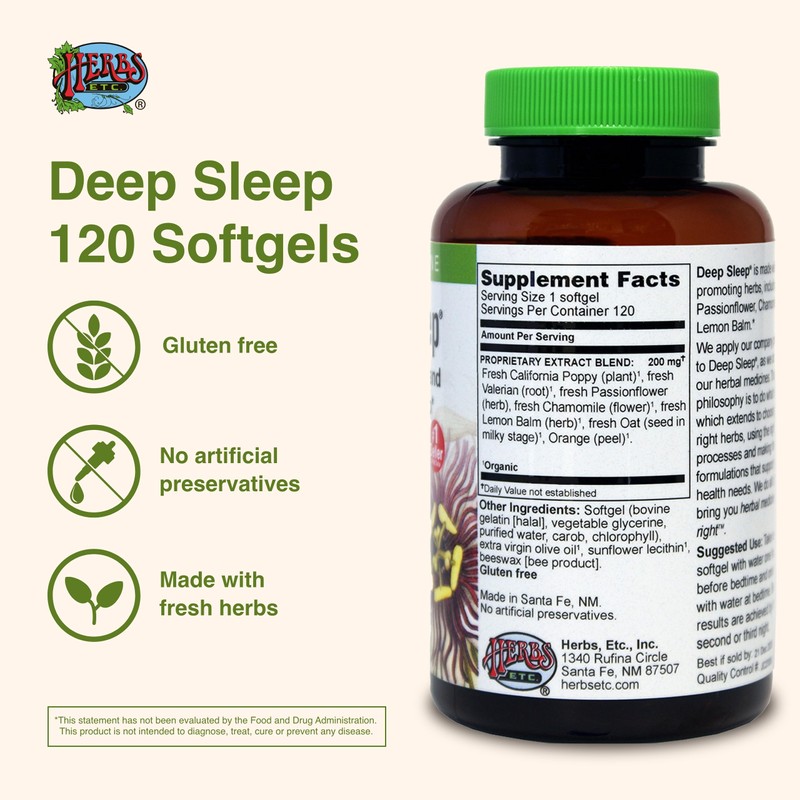 Herbs Etc. Deep Sleep Softgels - Herbal Sleep Support Supplement