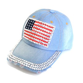 American Flag Baseball Cap Sparkle Rhinestone USA Flag Deim Hip Hop Hat