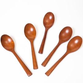 [徳成] レンゲ スプーン 木製漆塗りスープスプーン 18cm 深めデザイン 5本セット TAA-505