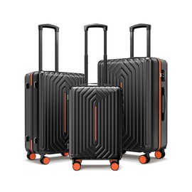 SunnyTour Luggage Sets 3 Piece Hardside Suitcase with Double Spinner Wheels Tsa Lock (20/24/28in) Orange With Black