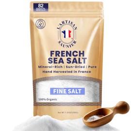 L'Artisan Saunier French Salt Organic - Fine - Mineral-Rich, Sun-Dried, Unrefined, Hand-Harvested - 100% Natural - Pure Gourmet Flavor - French Sea Salt (7 oz)