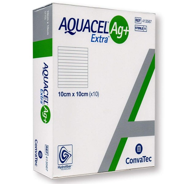 ConvaTec 3862695 Aquacel Ag+ Extra Dressing, 10 cm width, 10 cm Length (Pack of 10)