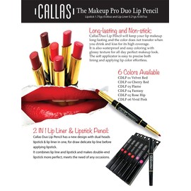 Callas The Makeup Pro Duo Lip Pencil - (Cherry Red, 2 in 1 Lip Liner & Lipstick Pencil)