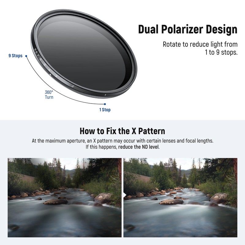 NEEWER BASICS 67mm Variable ND Filter, ND2-400 1-9 Stops Light