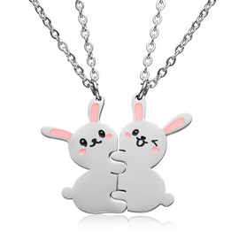 omodofo 2Pcs Matching Rabbit Bunny BFF Friendship Pendant Necklaces