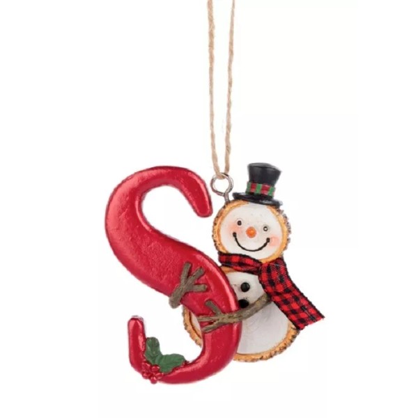 Ganz Country Snowman Monogram Initial Christmas Ornament "S" 2 1/2"x2