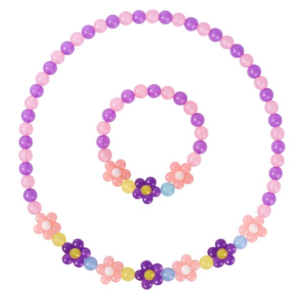 Maelovebunny Girls Chunky Flower Jewelry Necklace and Bracelet Set for Girls Little Kids Lovely Beaded Necklace and Bracelet Colorful Beads Jewelry Princess Dress up for Toddlers Kids Gift