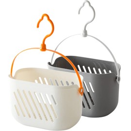 Shower Hanging 2Pcs Plastic Hanging Storage Basket Hanging Shower Kitchen Ginger Garlic Vegetable Organizer Basket with Hook for Bathroom Kitchen Bath Toy Storage