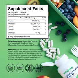 Digestive Enzymes Complex – Multi-Enzyme Formula for Digestive Support, Bloating Relief & Nutrient Absorption – Protease, Amylase, Lipase & Lactase – 60 Capsules