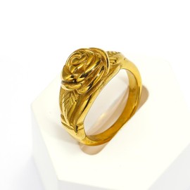 Womens Retro titanium steel Flower Rose Cocktail Party Ring (Golden, 6#)