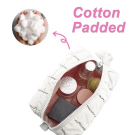 GLIDESMOOTH Makeup Bag, Quilted Cosmetic Bag, Toiletry Bag, Makeup Organizer, Travel Cosmetic Organizer, Cute Makeup Pouch for Women, White