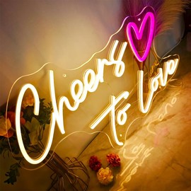 23X14 Inch Cheers to Love Neon Sign, USB Powered Neon Lights Sign for Wall, Dimmable Celebratory Decor for Birthday, Wedding Party, LED Sign for Bedroom, Bar, Shop, Warm White and Hot Pink
