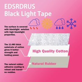 EDSRDRUS Heavy Duty Black Light Tape Blacklight Tape Bright Fluorescent Colors 1/2, 1inch Width Total 45ft Super Bright for Birthday Glow Party Stage