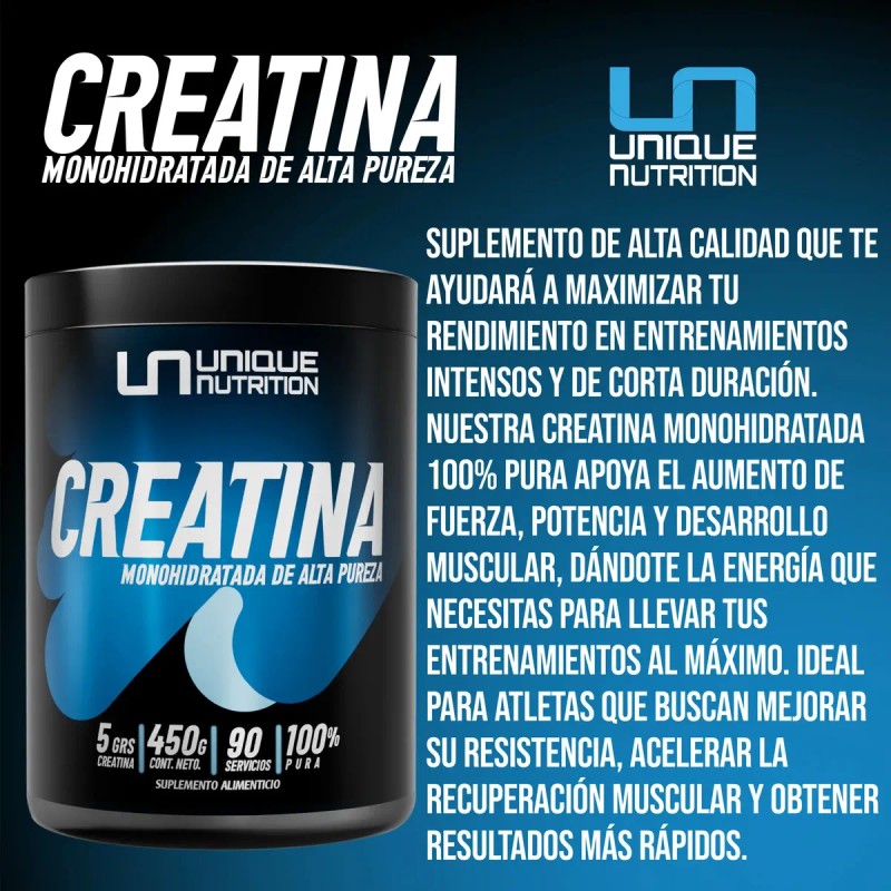 Unique Nutrition Creatina Monohidratada Pura 450g Serv