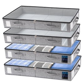 combocube 4 Pack Under Bed Storage Containers, Stackable Closet Organizers and Storage Bins with Sturdy Support, Foldable Underbed Clothes Storage Box for Blanket, Comforter, Sweater, Pillows, Shoes