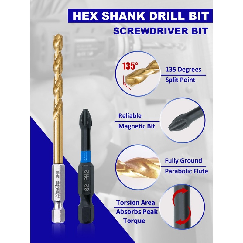 JEFE HEX 48pcs Impact Screwdriver Bit Set, HSS Titanium Coated