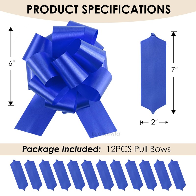 6" Royal Blue Pull Bows for Gift Wrapping (12 Packs)