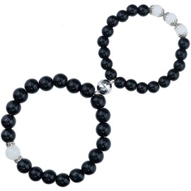 Gleamart Matching Beads Bracelets Magnetic Couple Distance Bracelets for Women Men Relationship Bracelets Black Agate Set 02