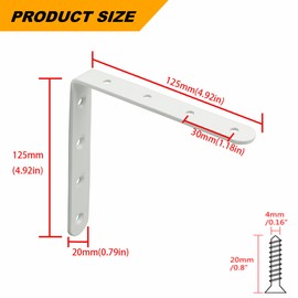 Alise 5x5In Wall Shelf Brackets,Heavy Duty L Bracket Corner Brace Support,Metal Joint Angle Bracket for Hanging,Floating Bracket for Shelves,JM125W-4P White Finish 4 Pcs