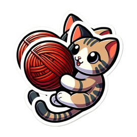 eDesign 2-Pack Cat Playing with Yarn Cute Cat Stickers Decal Vinyl - 3 Inches - Cat Stickers Funny for Car Truck Van Window Bumper Laptop Tablet Cup Tumbler Water Bottle and Any Smooth Surface