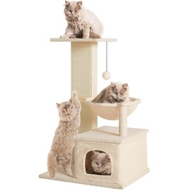 GreenPetopia Cat Tree Tower with Perch, Cat Tower for Indoor Cats, Cat Tree with Hammock, 31 Inches Tall Adult Cat Trees with Sisal Scratching Post and Fluffy Ball, Cat Condo for Large Cats, Beige