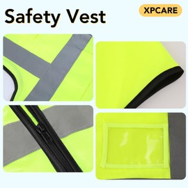 XPCARE 10-Pack Hi Vis Reflective Safety Vest with Pockets, Green High Reflective Strips Zipper Work Vest for Men and Women(XX-Large)