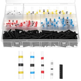 QWORK® Pack of 500 Solder Connectors Heat Shrink Connectors in 5 Sizes, 2:1 Shrink Ratio, Colour Coded Melt Connectors for Electronics & Vehicles