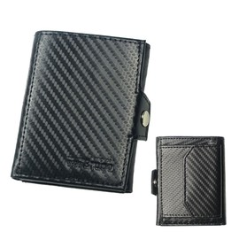 Slim Wallet Deluxe, Carbon leather black with comfort coin compartment, Modern