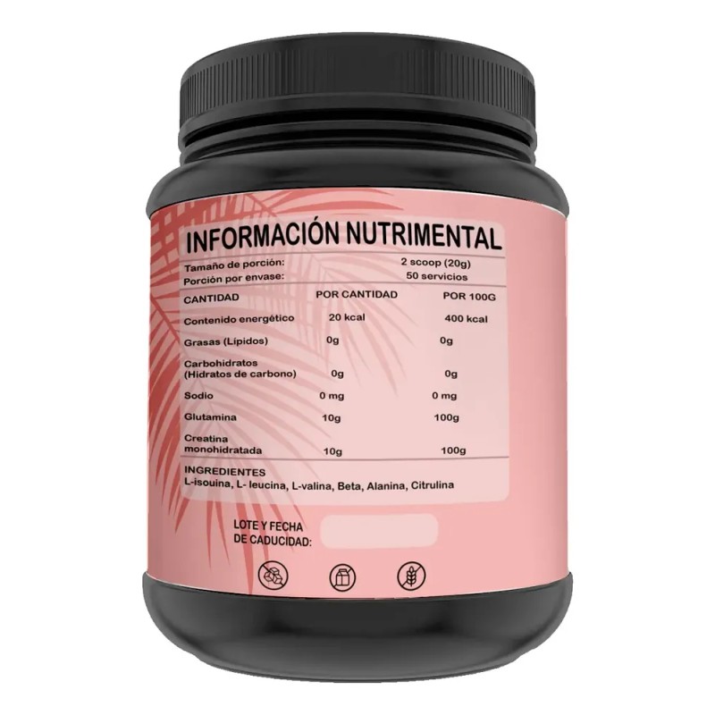 Suplemento Creatina + Glutamina Flamish 1kg 50 Servicios