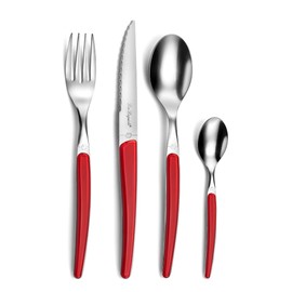 Lou Laguiole Montana Cutlery for 6 People, 18/0 Stainless Steel with Crystallized Decorative Handle, Red, 24-Piece