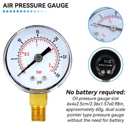 Agatige Mechanical Pressure Gauge, 1/8inch BSPT Air Pressure Gauge Bottom Connection Water Column Gauge Pool Filter Pressure Gauge for Air Oil Water(0-30psi,0-2bar)