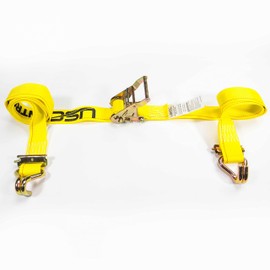 US Cargo Control E Track Ratchet Strap with Spring E Fittings and Wire Hooks - 2 Inch X 12 Foot Yellow E Track Strap - Easily Secure Cargo in A Van, Truck, Or Trailer