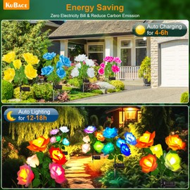 KuBace Solar Garden Lights, 2024 Newest Solar Lights Outdoor Garden Decor, Brighter & More Realistic Color Changing Rose Flower Lights for Outside, IP65 Waterproof Patio Yard Decorations Outdoor, 4 PK