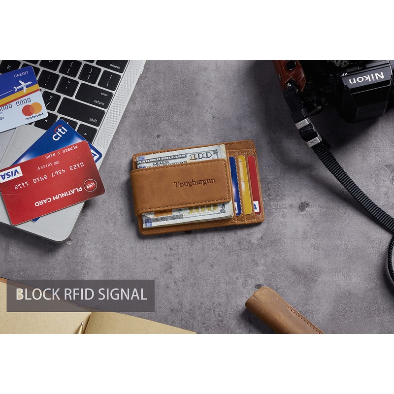 Toughergun Minimalist Wallet for Men with Magnetic Money Clip Leather