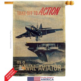 Navy Take off to Action Burlap Garden House Flags Kit Armed Forces USN Seabee United State American Military Veteran Retire Small Decorative Gift Yard Banner Double-Sided Made In USA 28 X 40