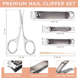 5-in-1 Stainless Steel Manicure Kit, Nail Clipper + Nose Hair Scissors + Ear Spoon | Mili-Grade Blades & TSA Compliant | Portable Travel Essentials