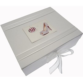 White Cotton Cards 18th Birthday Keepsake Box Glitter Ball and Shoes (Large)