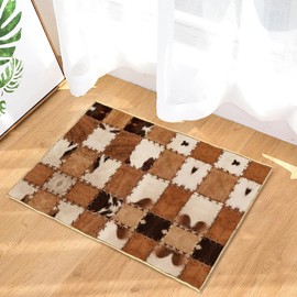 Cowhide Rug Bath Mats for Bathroom,Western Bathroom Rugs Cow Print Bath Rug Brown Vintage Throw Rug Non-Slip Floor Rug Entryway Doormat Indoor Door Mats Washable Area Rugs for Laundry Living Room
