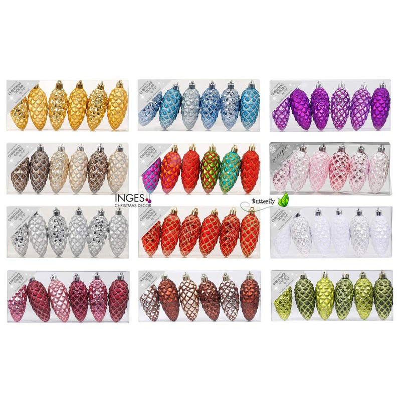 MAGIC Pack of 6 Plastic Pine Cones, 9 cm, Plastic