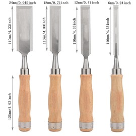 Shengsenfu 4 Pcs Wood Chisel Set, Carbon Steel, Bevel Edge, Ideal for Wood Carving, Engraving & Construction