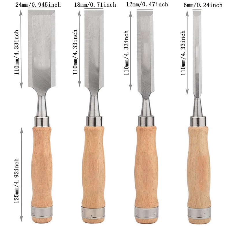 Shengsenfu 4 Pcs Wood Chisel Set, Carbon Steel, Bevel Edge,
