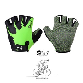 ArmaDEX Mens Ladies Fingerless Caiman Cycling Gloves with Pull-Loops (HiViz Green, L)